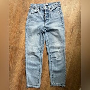 Pistola light wash blue jeans relaxed fit. Button fly. Ankle length. Size 25.